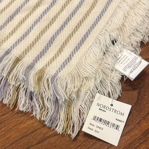 NWT Madewell Nordstrom Cream, Gold Tan, Blue Fringe Scarf SOFT